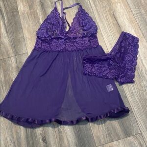 Elegant Purple Lace Chemise Set